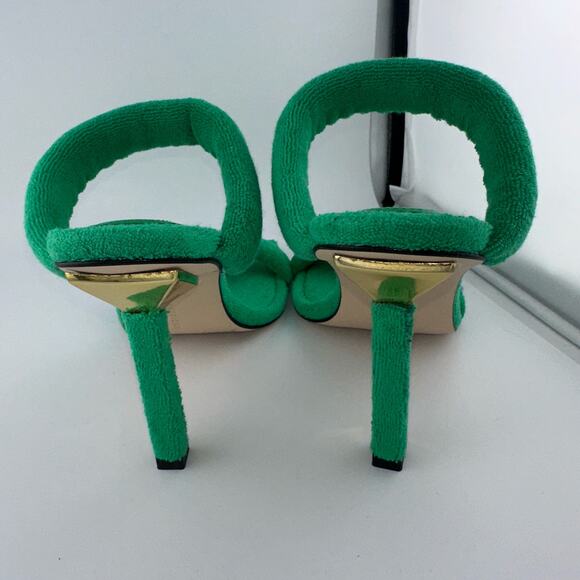 Good American Green Terry Wrap Sandal Heels Mules Slip Ons NEW Size 7.5 NWOB - Picture 4 of 5